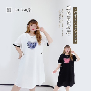 连衣裙 学院风减龄休闲宽松遮肉字母收腰薄款 350斤胖莹莹大码 女装