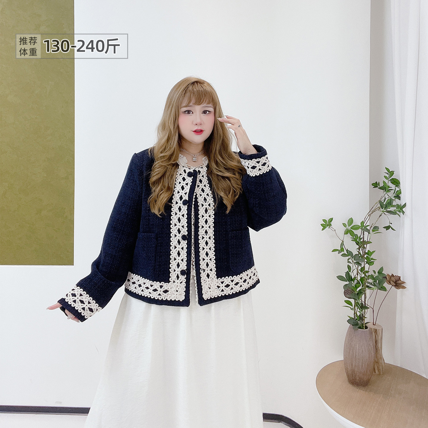 法式高级感小香胖莹莹大码女装2025秋冬重工花边甜美通勤毛呢外套,女装/女士精品,常规大码外套,淘宝优惠券,粉丝福利购,淘宝优惠卷