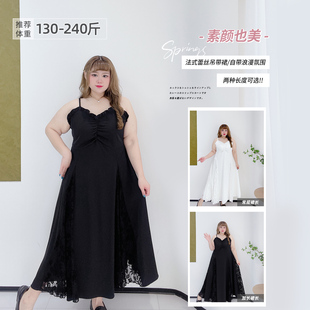 胖瑩大碼 甜美蕾絲初戀吊帶長裙氣質(zhì)度假仙女高級感顯瘦連衣裙 女裝