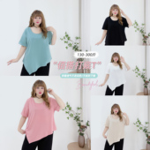 300斤胖莹莹大码 T恤 短袖 女装 简约减龄多色设计感不规则百搭薄款