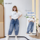 女装 加肥大口袋破洞哈伦裤 萝卜裤 300斤胖莹莹大码 休闲阔腿牛仔裤