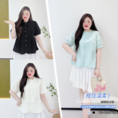 胖莹大码 温柔通勤高级感清新减龄宽松蝴蝶结收腰显瘦衬衫 女装 法式