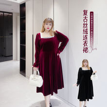 肉嘟嘟的胖莹莹大码女装冬款高级感轻奢丝绒复古红色敬酒服连衣裙