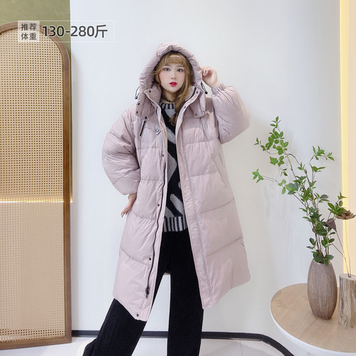 大码加厚长款连帽羽绒服