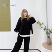 350斤胖莹莹大码 女装 韩系减龄高级感假两件钉珠宽松少女感卫衣