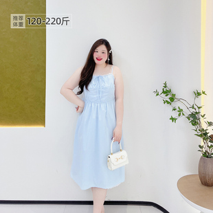 胖瑩大碼 甜美溫柔韓系高級感蕾絲花邊內(nèi)搭吊帶長裙顯瘦連衣裙 女裝