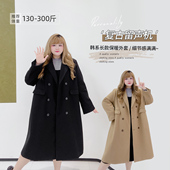 300斤胖莹莹大码 呢大衣气质毛呢外套 高级感双排扣长款 女装 法式