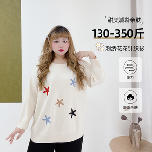 350斤胖mm少女感多巴胺减龄胖莹莹大码女装元气校园风毛衣针织衫