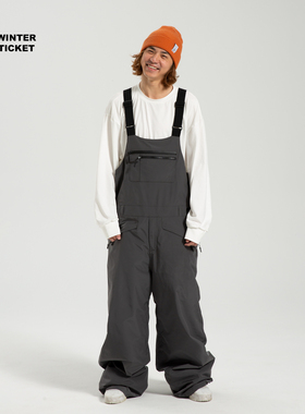 WINTER TICKET单双板自由式防水宽松西海岸oversize滑野雪背带裤