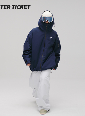 WinterTicket双单板自由式OVERSIZE宽大嘻哈藏青色滑雪3L夹克雪服