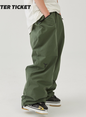 WINTER TICKET2425新款军绿色宽大Oversize单双板自由式滑雪裤子
