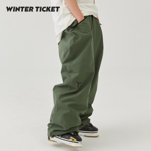 WINTER TICKET2425新款军绿色宽大Oversize单双板自由式滑雪裤子