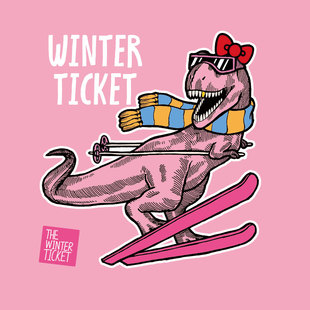 WINTER TICKET 粉色恐龙双板滑雪板贴车贴3M贴纸1张装9*9cm