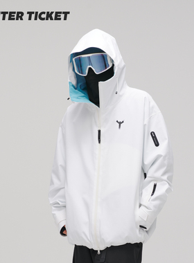 WinterTicket双单板自由式OVERSIZE宽大嘻哈白色滑雪3L夹克雪服
