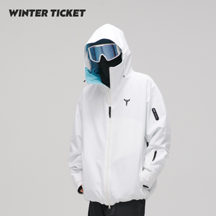 WinterTicket双单板自由式OVERSIZE宽大嘻哈白色滑雪3L夹克雪服