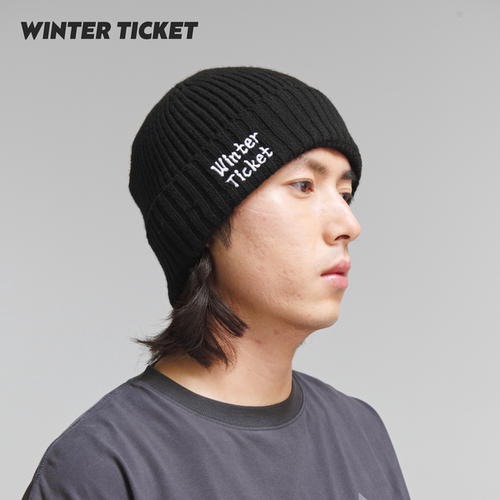 WinterTicket纯色圆顶卷边休闲针织帽羊毛保暖滑雪logo刺绣短线帽