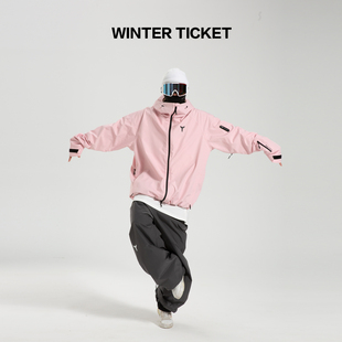 公园OVERSIZE野雪嘻哈男女单双板粉色滑雪服 自由式 WINTER TICKET