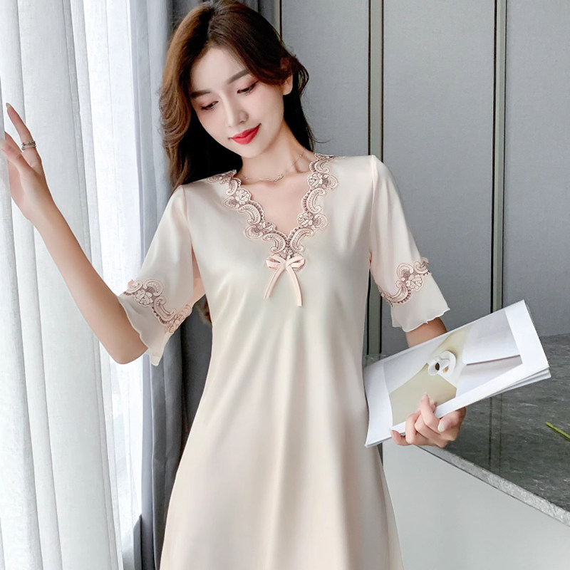 性感冰丝睡衣女夏季2026新款睡裙薄款大码仿真丝短袖高级感家居服