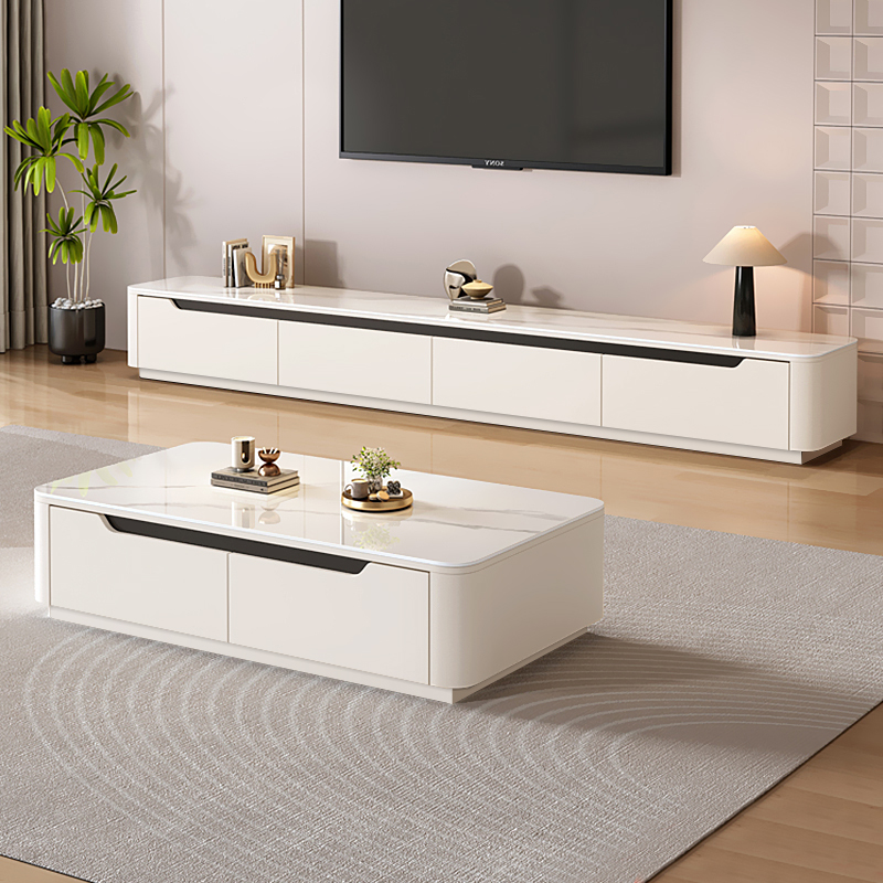 实木生态板岩板茶几电视柜组合