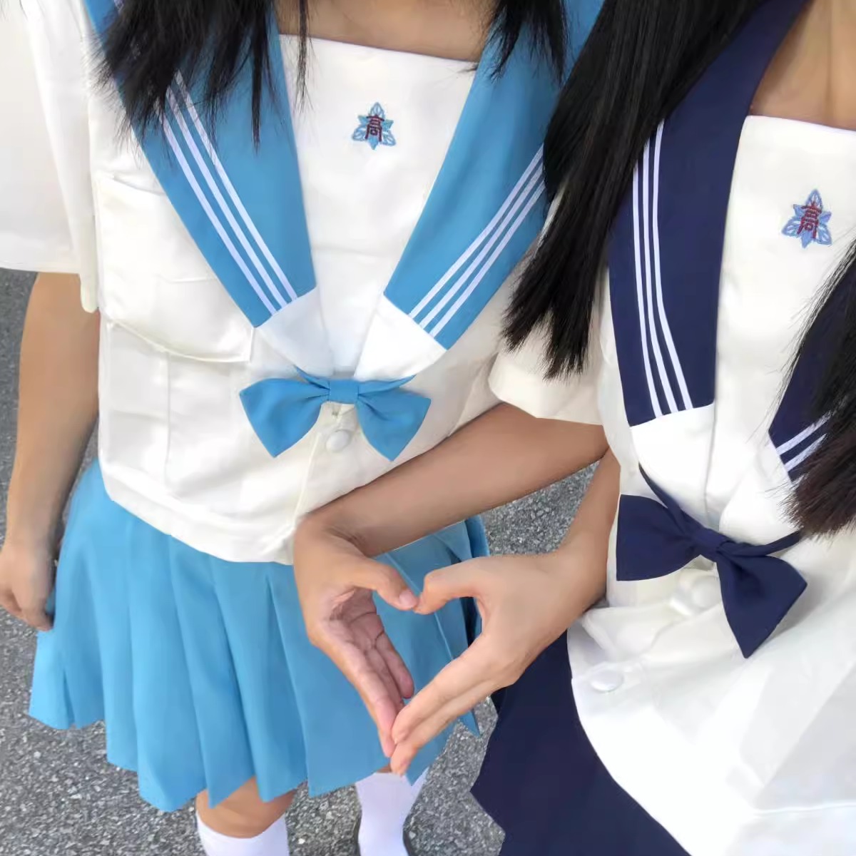 春日部【鸣泉高校】原创蓝色刺绣水手服学院风上衣jk制服短袖夏