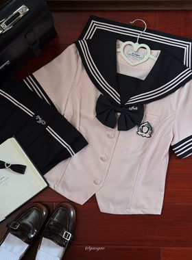 春日部【夜鸢】原创黑粉色收腰水手服长袖上衣jk制服春校供感
