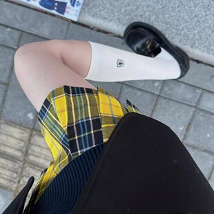 春日部【小蜜蜂】原创黄色格裙半身裙百褶jk制服春夏正统女校供感