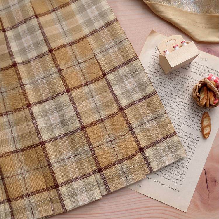 春日部【牛轧饼干】现货原创黄色格裙jk制服正统少女百褶甜美秋冬