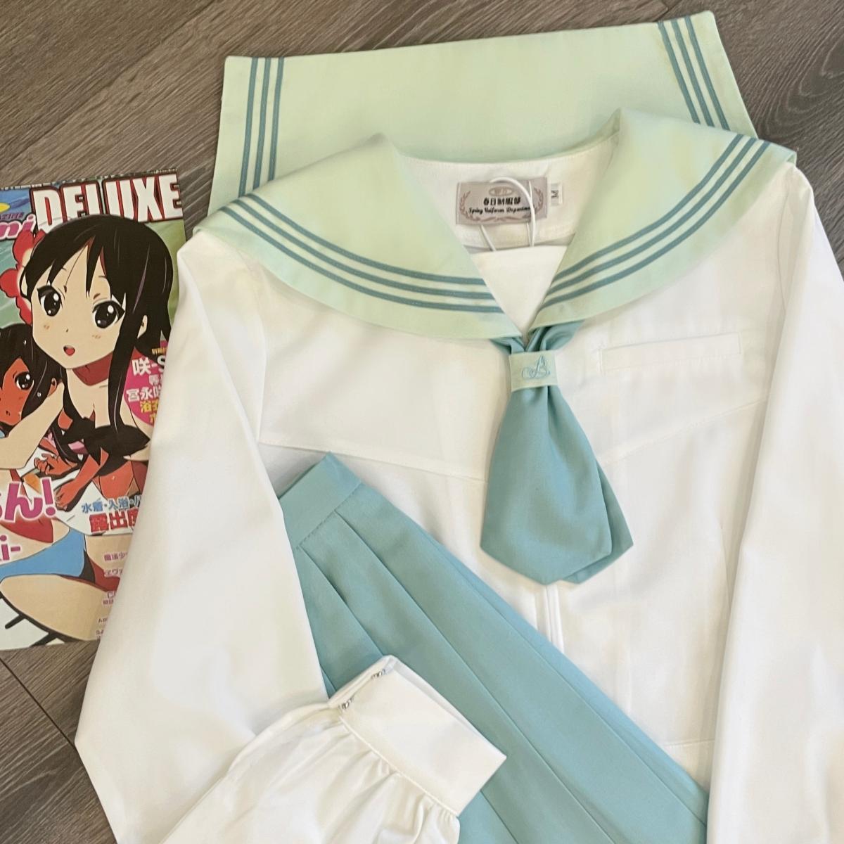春日部【泉芽中】原创绿色环扣刺绣水手服长袖上衣jk制服春秋女