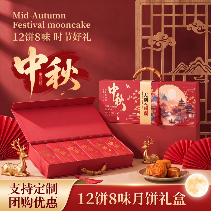 月饼礼盒装12饼8味广式多口味