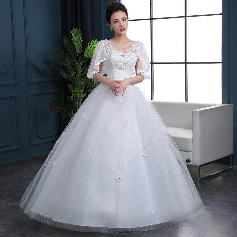婚纱礼服2019春冬秋新款胖子显瘦中袖蕾丝大码简约一字肩齐地显瘦|ruв категории Женская одежда, Cвадебные платья, платье/вечернее платье - от Buy2taobao.com для оказания профессиональной услуги покупки агента Taobao