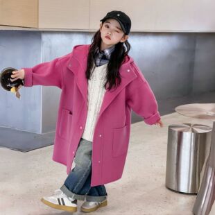 儿童高端轻奢双面羊绒呢大衣全羊毛风衣暗扣男女中大童中长款外套