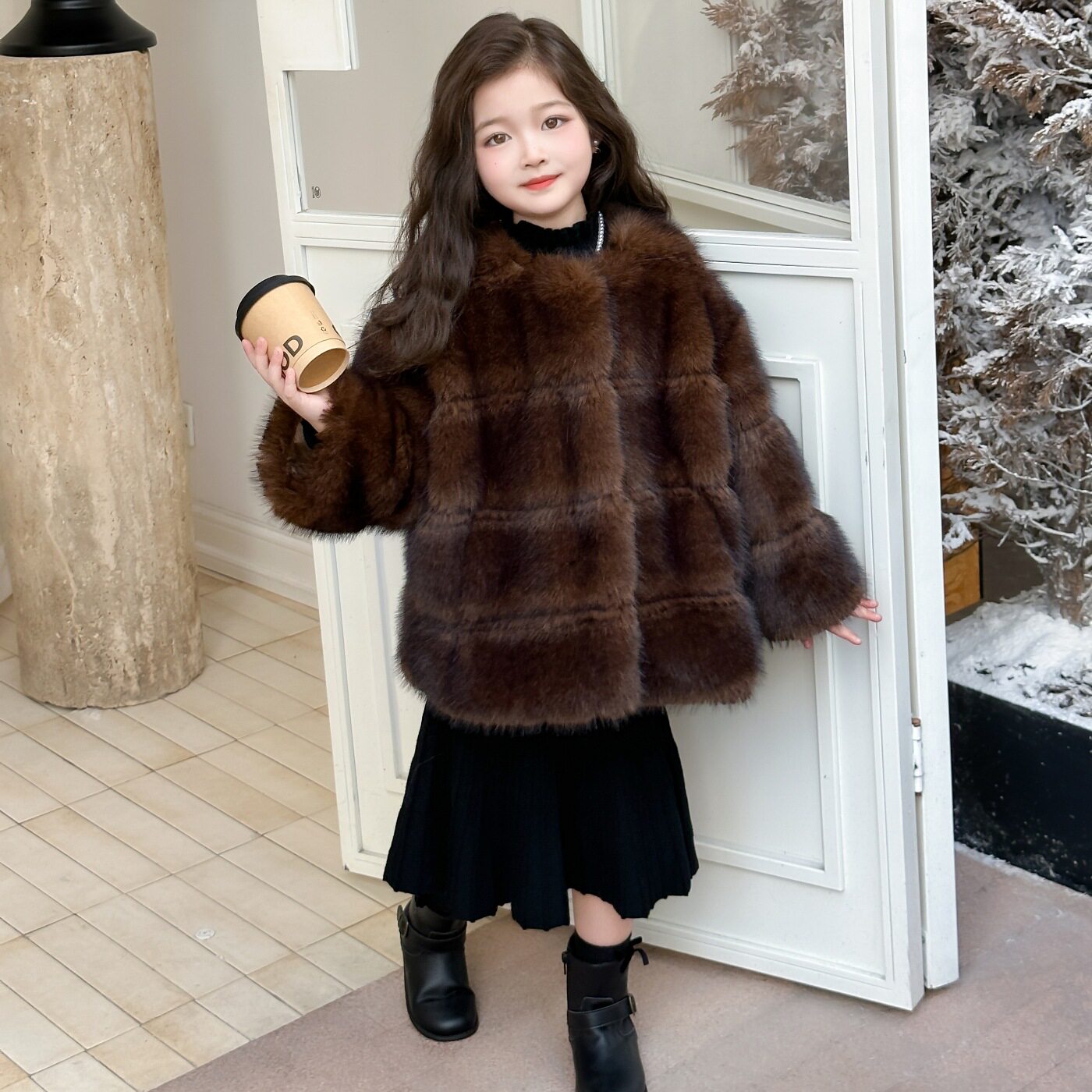 女童冬季洋气加厚保暖仿皮草外套