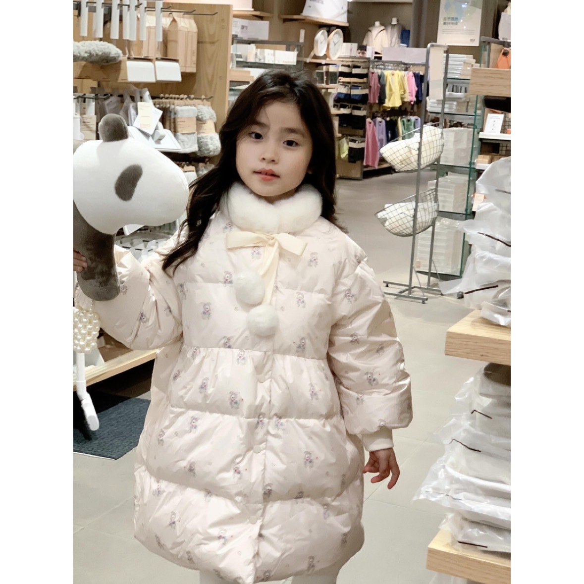 女童宽松碎花羽绒棉服小女孩中长款小清新加厚保暖5毛领8棉衣12岁