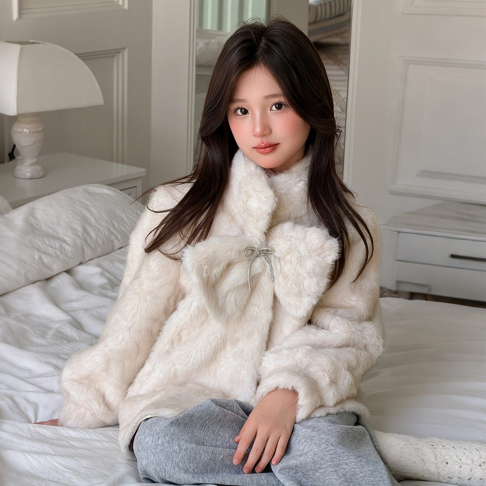 女童皮草外套甜美温柔千金感环保小女孩高端轻奢仿水貂绒毛毛大衣
