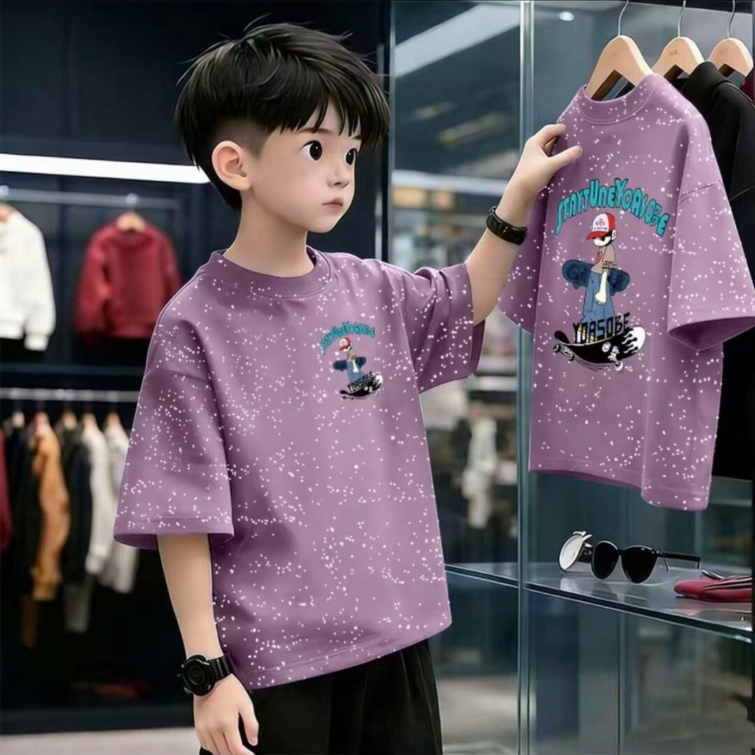 儿童100%纯棉满天星短袖2026夏新款男童上衣表演8休闲百搭打底T恤