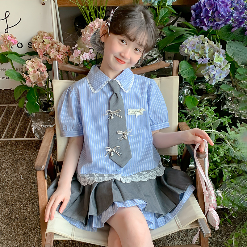 女童學院風套裝夏季襯衫