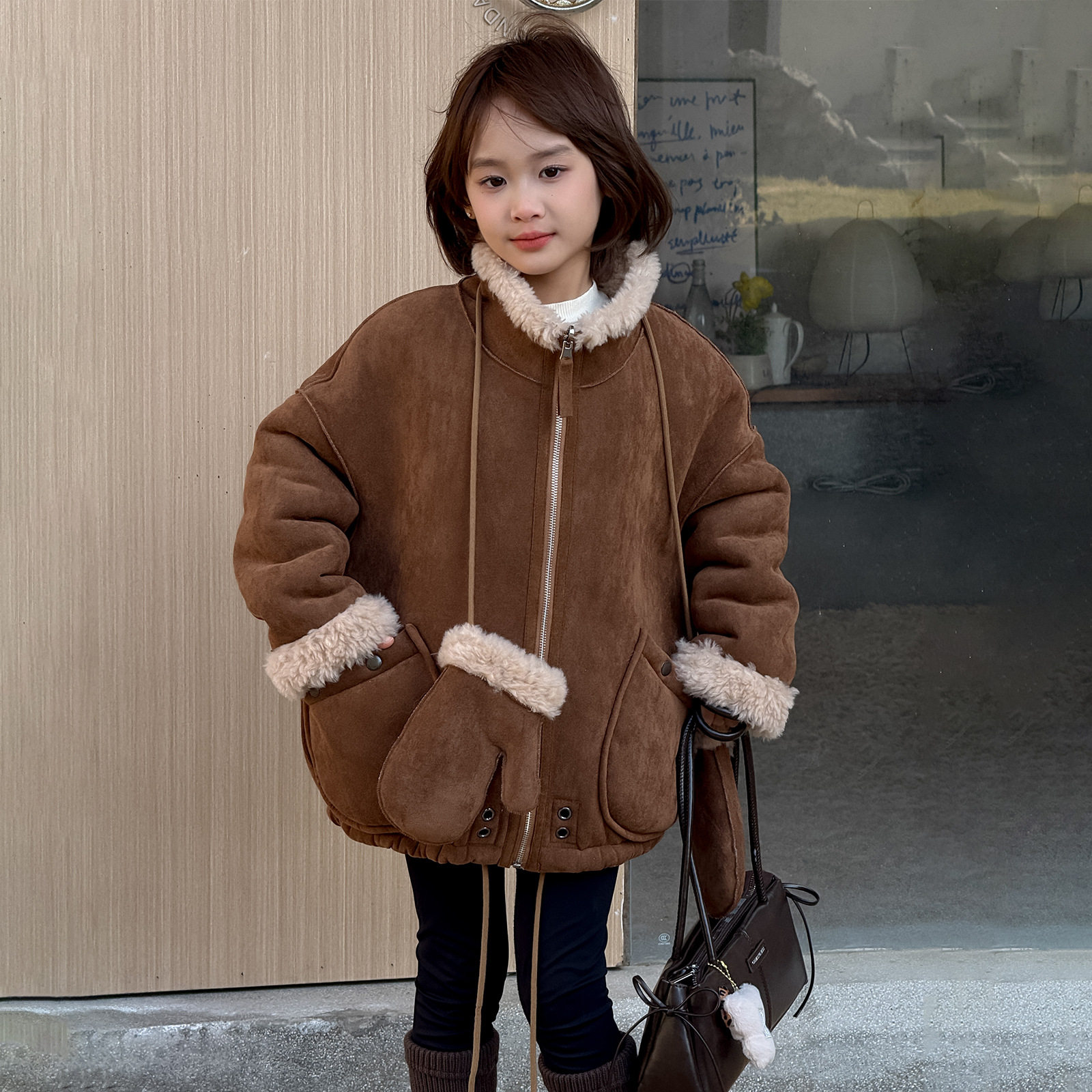 儿童真羊羔毛皮毛一体加厚外套