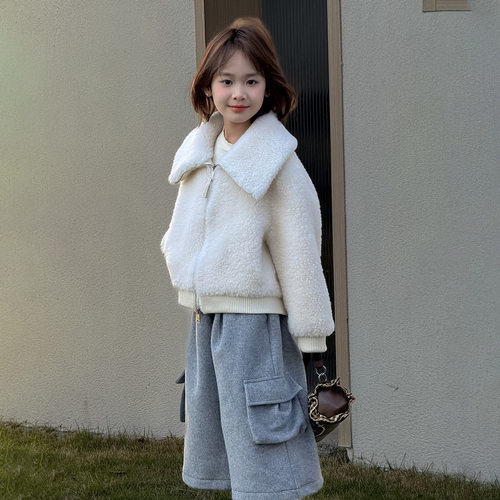 女童100%羊羔毛小香风外套