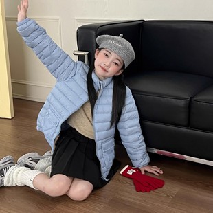 儿童排骨羽绒服外套2025新款男女童洋气95白鸭绒轻薄立领校服神器