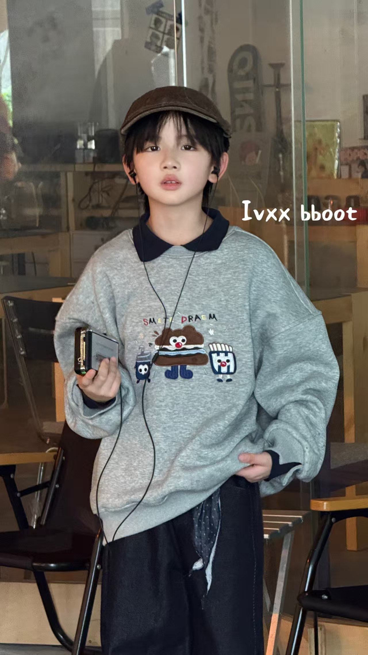 IVXX一体绒卫衣2025年冬季新款男生上衣女童韩系长袖上衣亲子