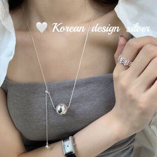 小众S925 博主同款毛衣链纯银圆球项链空心韩国 大小饰品高级ins