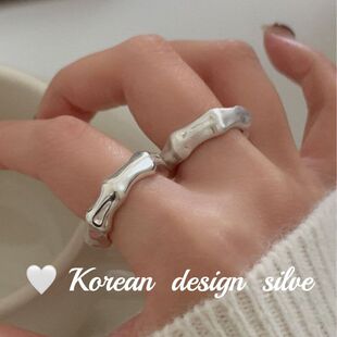 指环日系 高级感韩版纯银女S925戒指叠开口光面竹节简约戴小 清新