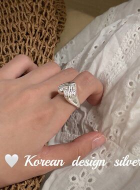纯银戒指重工韩国小众亮银S925