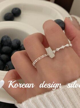 精巧戒指ins 银饰品简约锆石设计高级韩系纯银花花风S925小众拼接