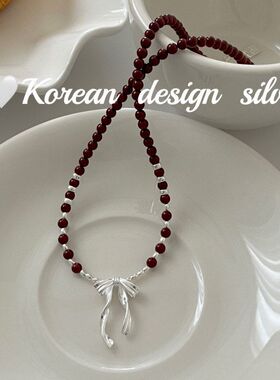 蝴蝶结手工纯银叠款戴批银饰品项链2025S925 安可拉4mins风韩版红