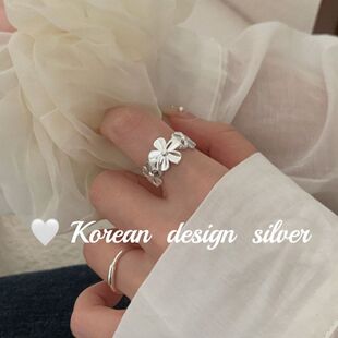 清新纯银女款戴简约小小花S925戒指可叠2025韩国新款指环调节开口