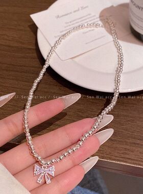 饰品高级感项链吊坠女珍珠蝴蝶结