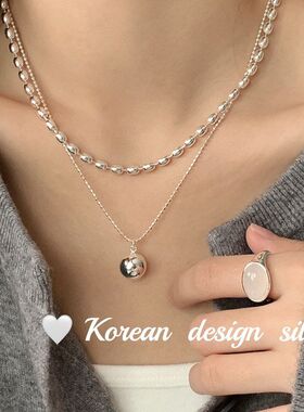 双层毛衣链银饰品戴韩国纯银S925