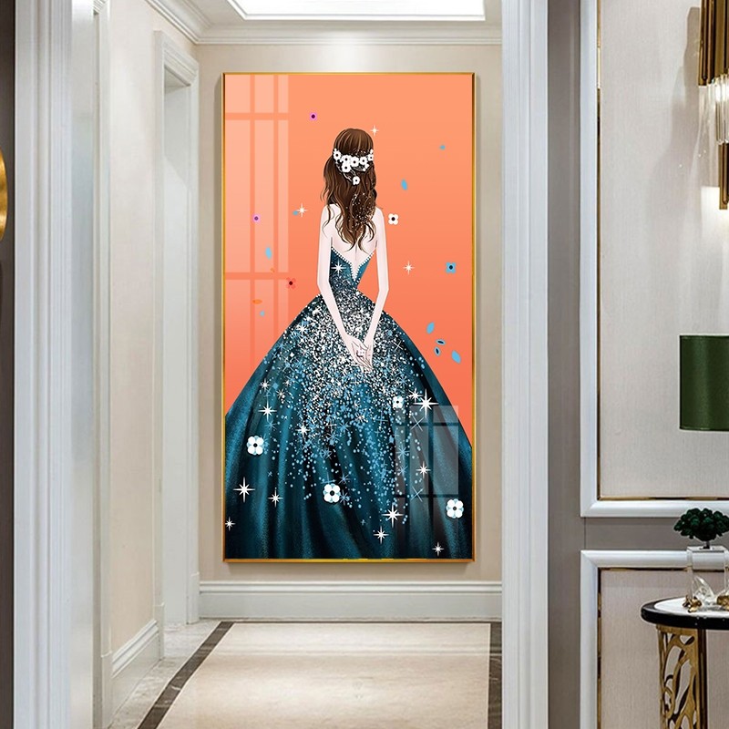 进门玄关装饰画轻奢美女人物壁画客厅过道墙竖版走廊尽头楼梯挂画