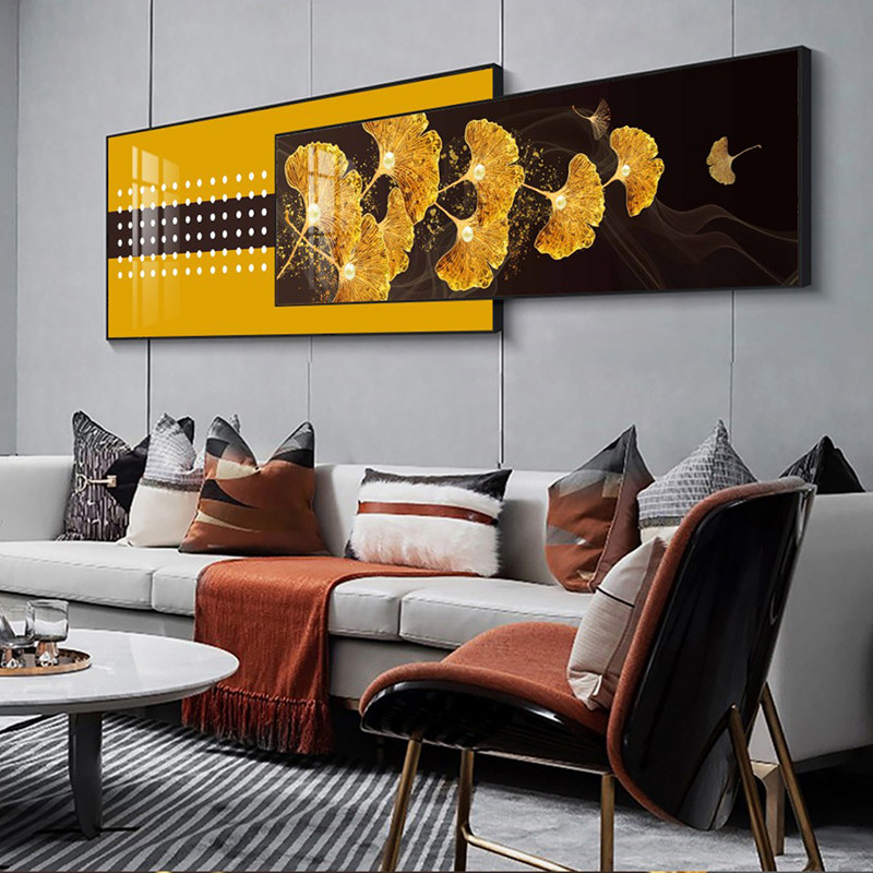 现代轻奢叠加装饰画客厅沙发背景墙挂画北欧风格银杏叶卧室床头画